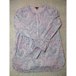 Talbots Top Pink Blue Bright Lightweight Paisley Long Sleeve S Semi-Sheer